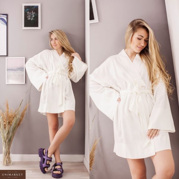 Купить белое женское платье-халат из натурального льна в интернете