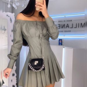 Купити сіре жіноче плаття з відкритими плечима на кнопках з бавовни (розмір 42-52) недорого