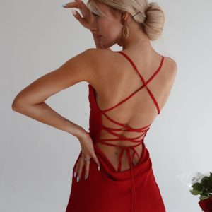 Приобрести красное женское летнее платье комбинация дешево
