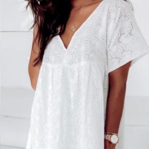 Купити біле жіноче вільне легке плаття з прошви на підкладці за низькими цінами