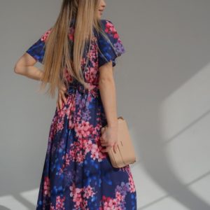 Замовити синє жіноче довге плаття з квітковим принтом в Харкові, Львові, Дніпрі