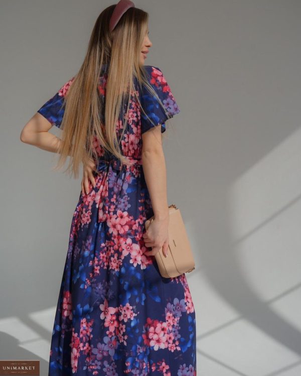Заказать синее женское длинное платье с цветочным принтом в Харькове, Львове, Днепре