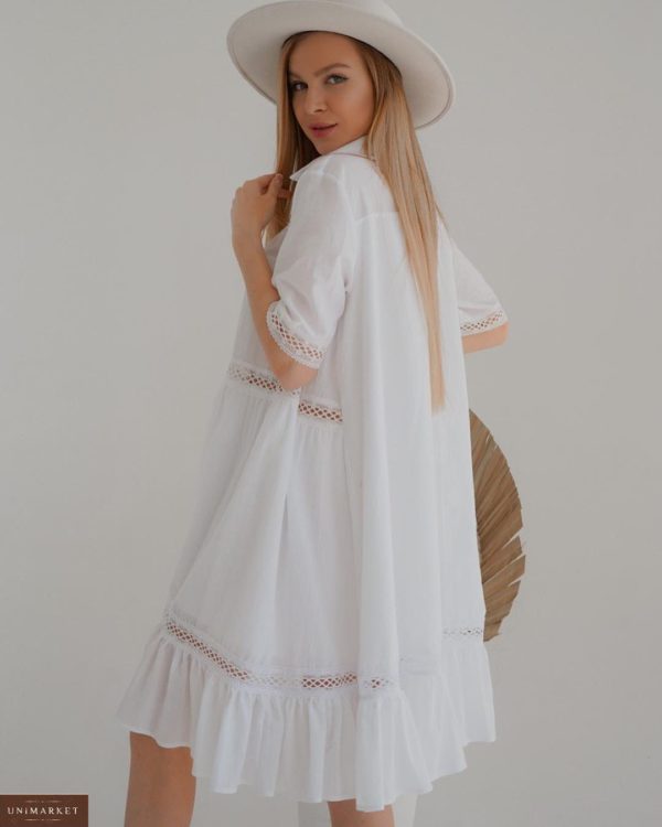 Заказать женское белое платье из хлопка с кружевом (размер 42-54) по скидке