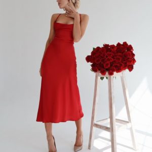 Замовити червоне жіноче літнє плаття комбінація недорого