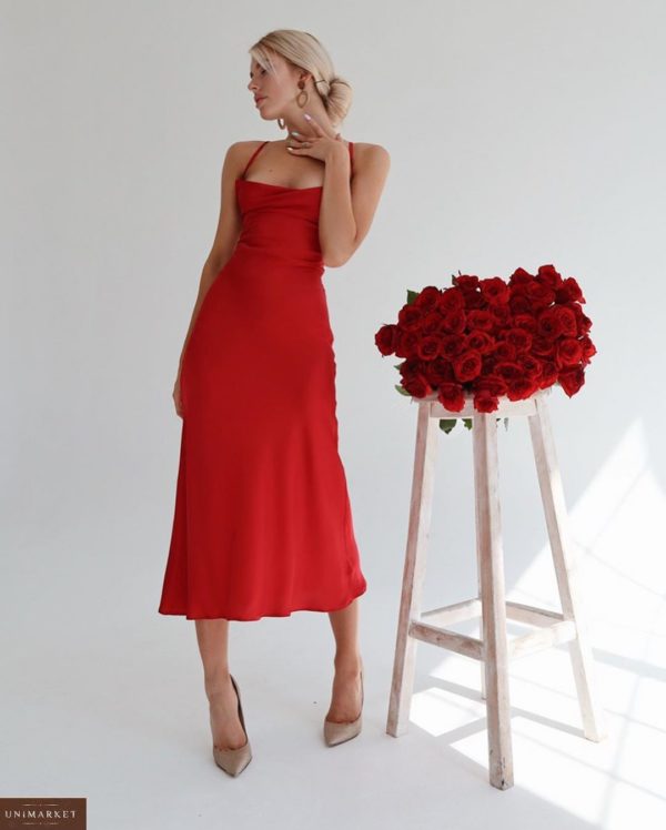Заказать красное женское летнее платье комбинация недорого
