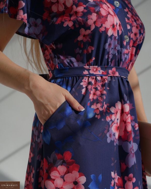 Заказать синее женское длинное платье с цветочным принтом в Одессе