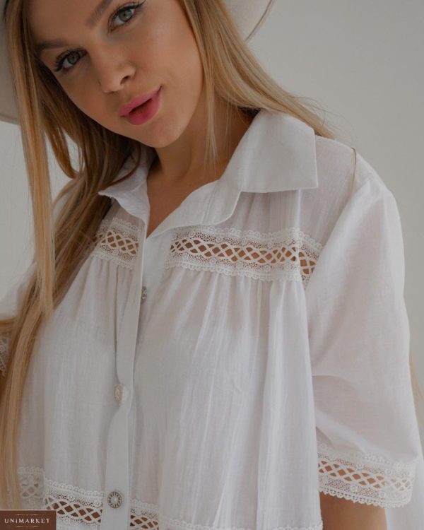 Купить женское белое платье из хлопка с кружевом (размер 42-54) хорошего качества