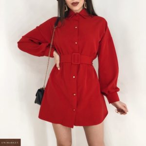 Купить красное женское платье-рубашка с длинным широким рукавом в Днепре, Одессе