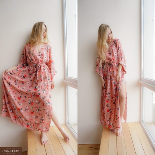 Заказать розовое женское длинное платье с широкими рукавами в Харькове