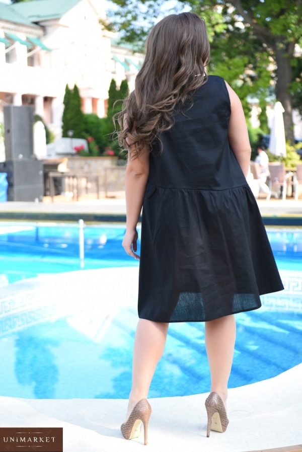 Купити чорне жіноче літнє плаття oversize з бавовни (розмір 46-60) хорошої якості
