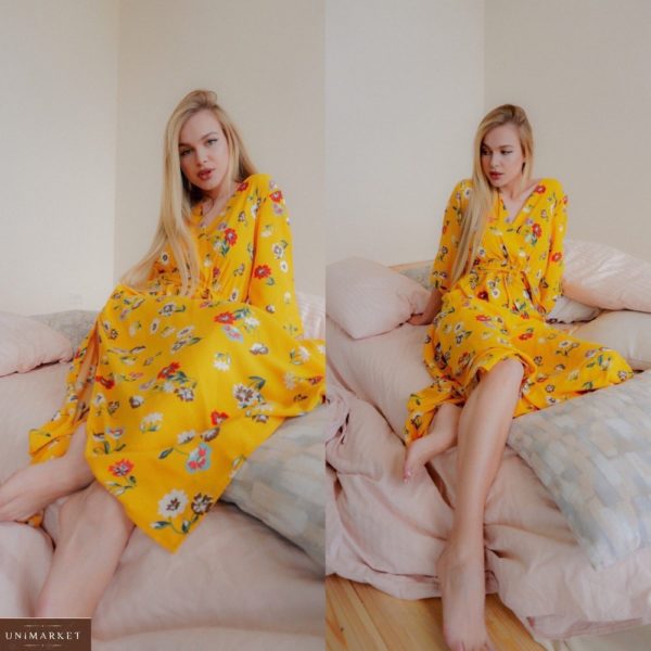 Купить желтое женское длинное платье с широкими рукавами в Одессе