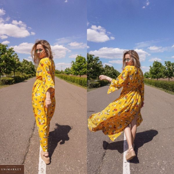 Приобрести желтое женское длинное платье с широкими рукавами во Львове