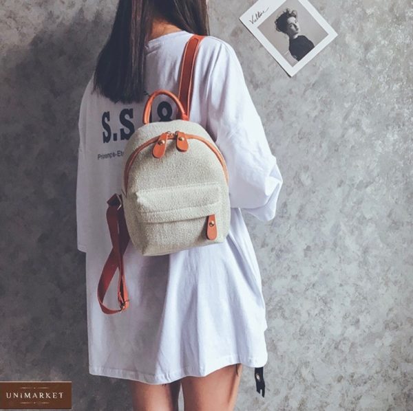 Купити коричневий жіночий невеликий текстильний рюкзак на змійці в Києві, Дніпрі, Львові