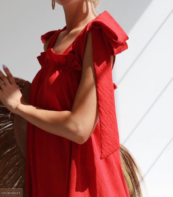 Придбати жіночий червоний літній сарафан оверсайз з льону на зав'язках хорошої якості