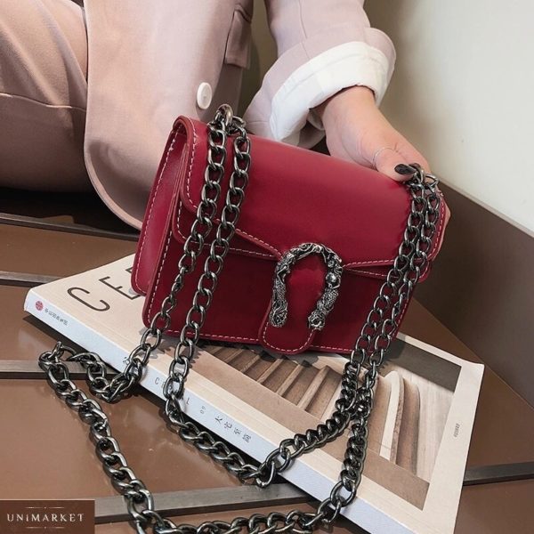 Купити жіночу червону сумка копія Gucci дешево