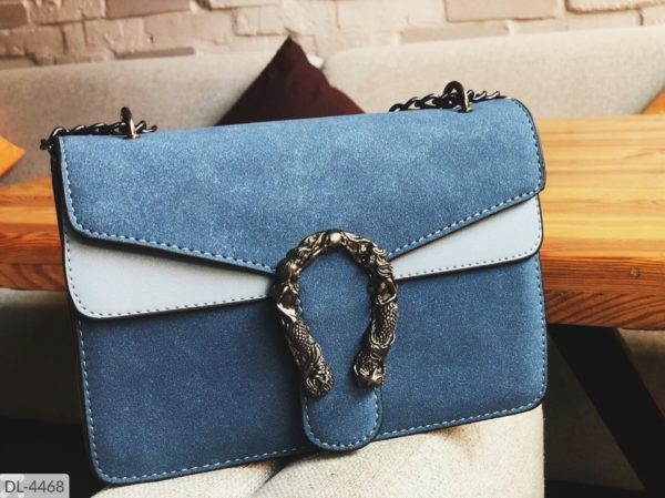 Замовити блакитну жіночу двокольорову сумку з двома відділеннями на ланцюжку онлайн