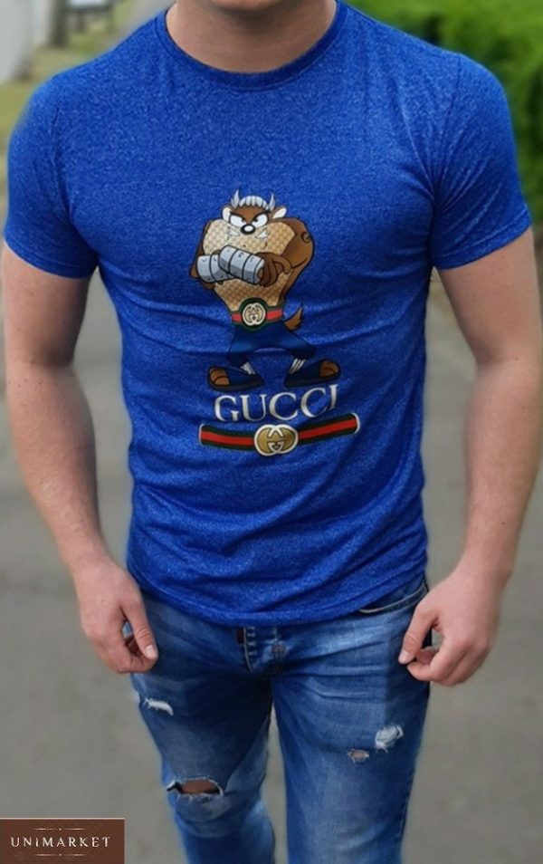 Купити електрик чоловічу прінтована футболку з написом gucci (розмір 48-54) по знижці