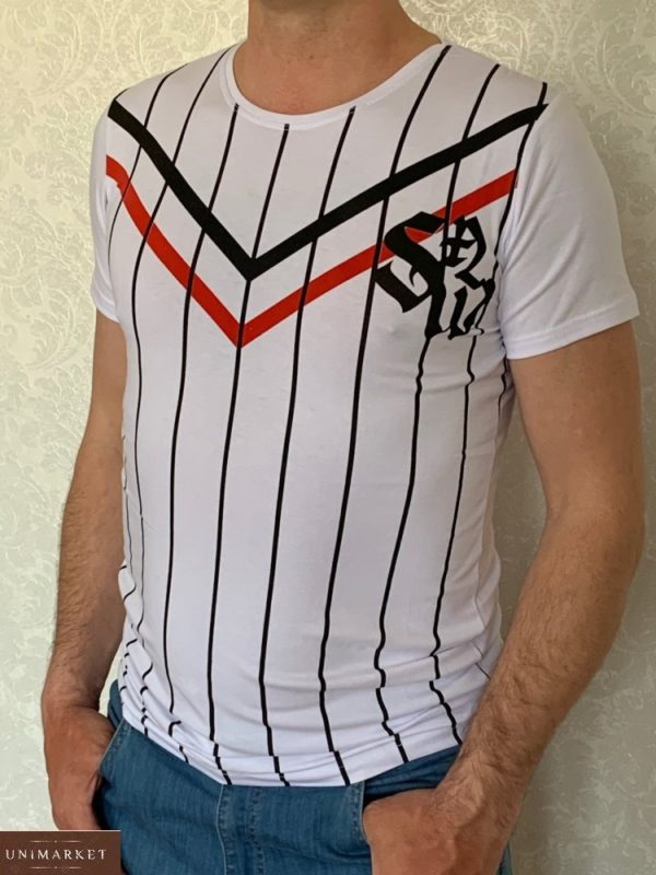 Заказать белую мужскую футболку из хлопка в вертикальную полоску (размер 46-54) в Украине