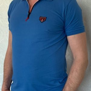 Купити блакитну чоловічу футболку поло на змійці (розмір 46-54) в Києві