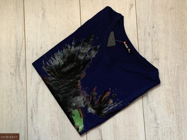 Замовити синю чоловічу люмінесцентну футболку з принтом орел (розмір 46-54) в інтернеті