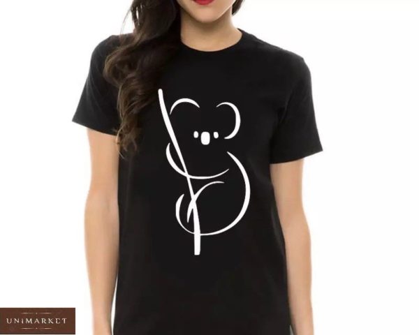 Приобрести черную женскую футболку с принтом коала дешево