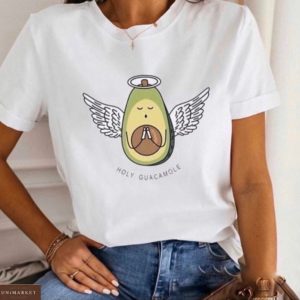 Замовити білу жіночу футболку з принтом авокадо з крильцями вигідно