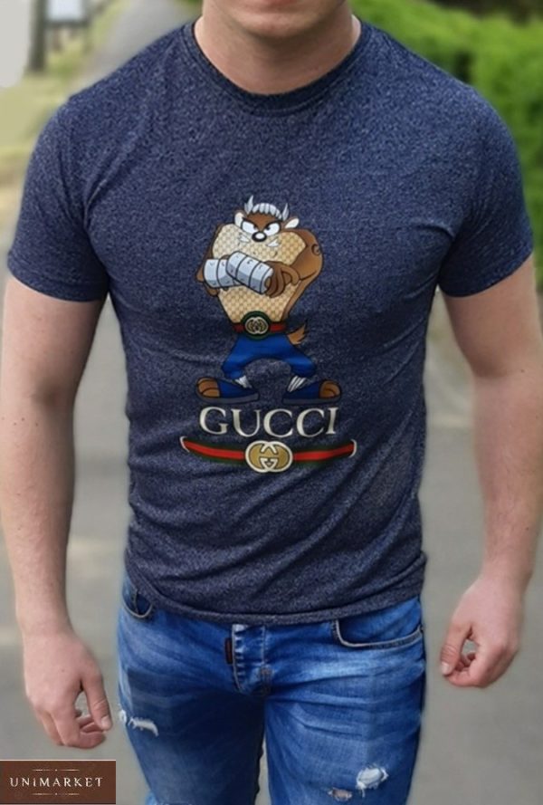 Приобрести графитовую мужскую принтованную футболку с надписью gucci (размер 48-54) дешево