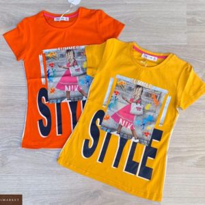 Заказать оранжевую, желтую детскую футболку из хлопка с принтом Style дешево