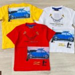 Замовити жовту, білу, червону дитячу футболку з принтом (машинки, велосипед) в Одесі, Дніпрі, Харкові