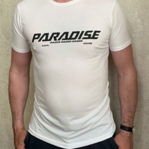 Заказать белую мужскую принтованную футболку Paradise (размер 46-54) дешево
