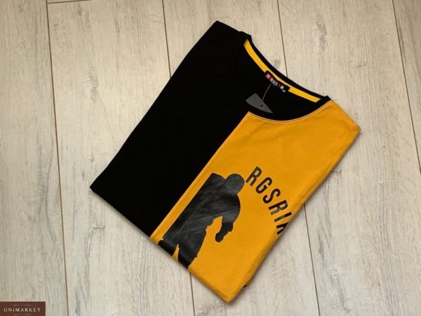 Заказать желтую мужскую двухцветную футболку с круглым вырезом (размер 46-54) хорошего качества