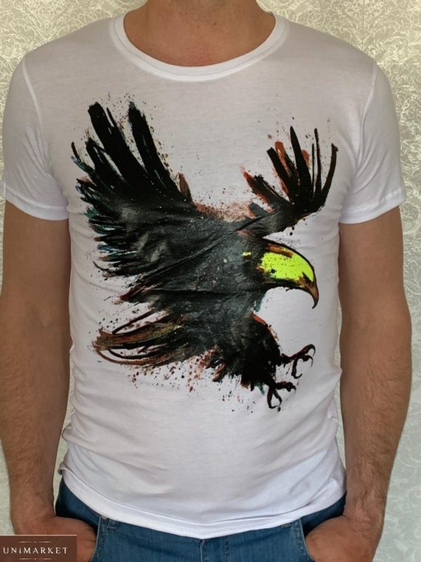 Приобрести белую мужскую люминесцентную футболку с принтом орел (размер 46-54) дешево