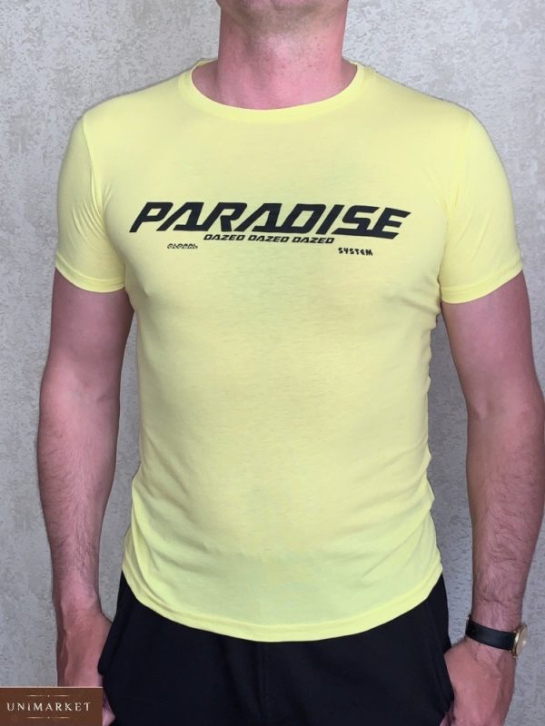 Купить желтую мужскую принтованную футболку Paradise (размер 46-54) онлайн