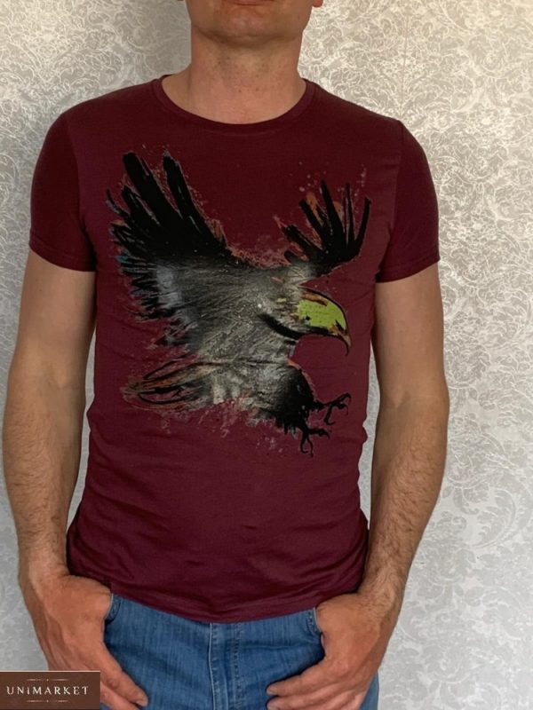 Купить бордо мужскую люминесцентную футболку с принтом орел (размер 46-54) онлайн