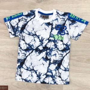 Купити синьо-білу дитячу футболку з бавовни з написом онлайн