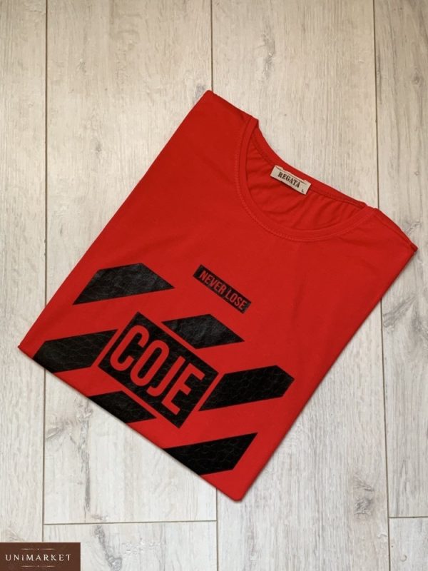 Купить красную мужскую хлопковую футболку с принтом Coje (размер 46-54) недорого