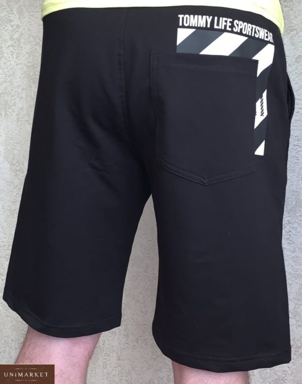Купить черные мужские шорты из трикотажа с эмблемой (размер 46-54) недорого