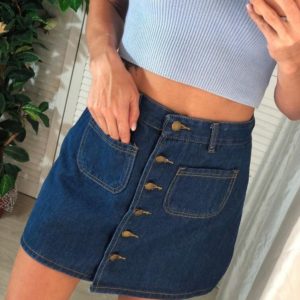 Купити синю жіночу джинсову спідницю на ґудзиках з маленькими кишенями у Львові