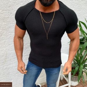 Заказать черную мужскую футболку из трикотажа рубчик с рукавом реглан (размер 46-52) онлайн