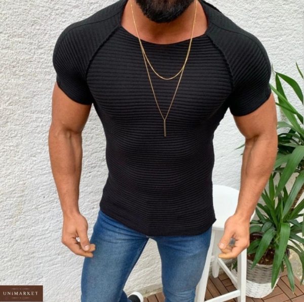 Заказать черную мужскую футболку из трикотажа рубчик с рукавом реглан (размер 46-52) онлайн