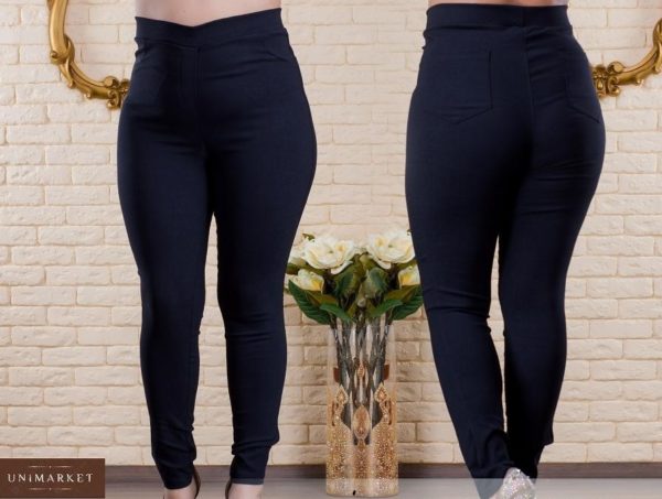 Купити чорні жіночі стрейчеві джеггінси на гумці з кишенями (розмір 48-62) онлайн