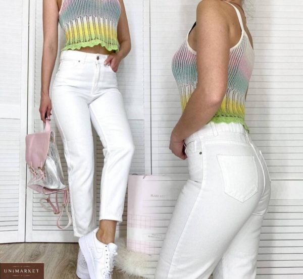 Купить женские белые джинсы Mom на высокой посадке онлайн
