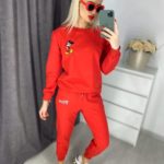 Купити червоний жіночий трикотажний спортивний костюм з Міккі Маусом онлайн