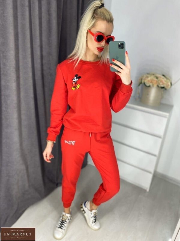 Купити червоний жіночий трикотажний спортивний костюм з Міккі Маусом онлайн