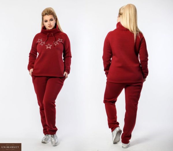 Замовити бордо жіночий теплий прогулянковий костюм на флісі (розмір 50-64) онлайн