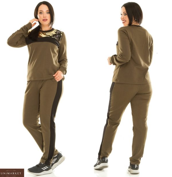 Придбати хакі жіночий трикотажний прогулянковий костюм з паєтками (розмір 50-64) вигідно