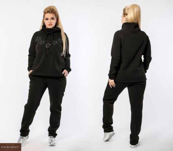 Купити чорний жіночий теплий прогулянковий костюм на флісі (розмір 50-64) в інтернеті