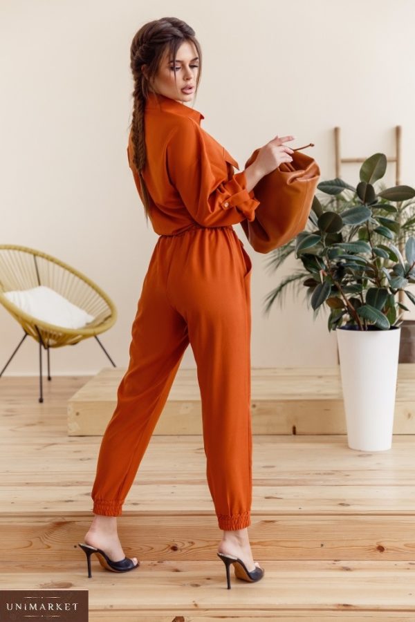 Приобрести оранжевый женский костюм двойка: штаны на резинке и рубашка (размер 42-58) выгодно