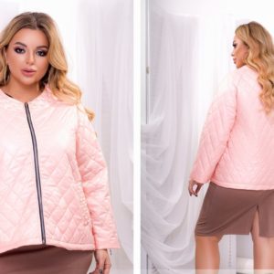 Купить розовую женскую свободную стеганую куртку с жемчугом (размер 50-64) по низким ценам