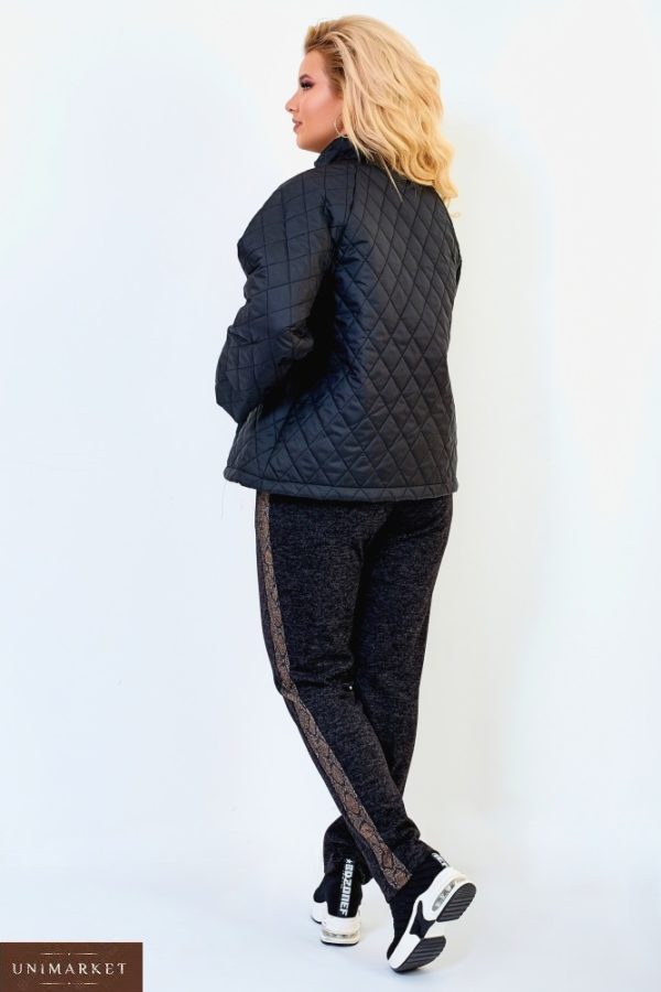 Купить черную женскую стеганую куртку на синтепоне со свободными рукавами (размер 50-64) по скидке